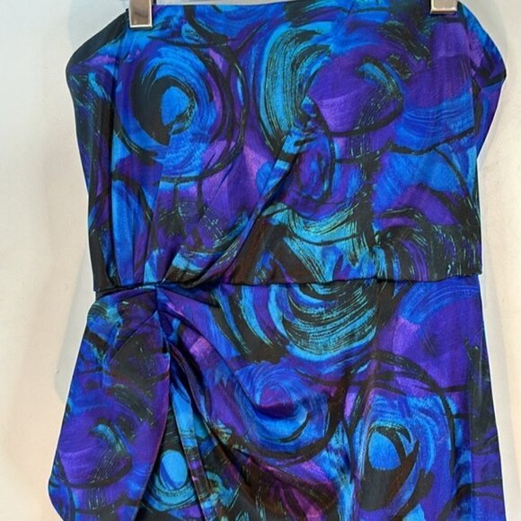 Vintage Maggy London satin strapless peacock print dress size 6 - Picture 9 of 9